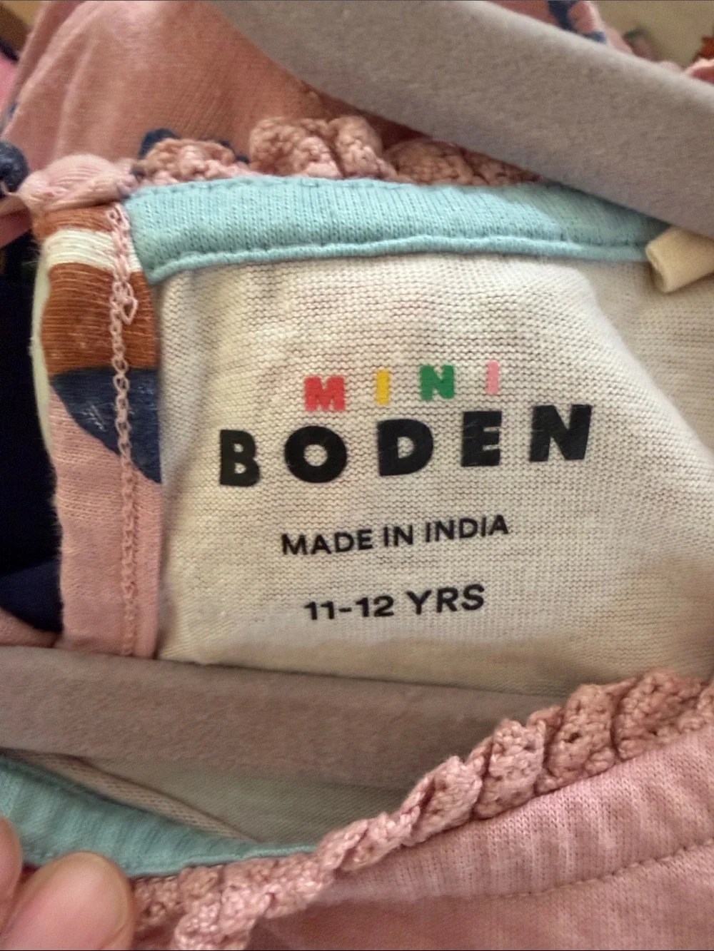 Mini Boden dog tunic dress navy blue leggings, girls 11 12